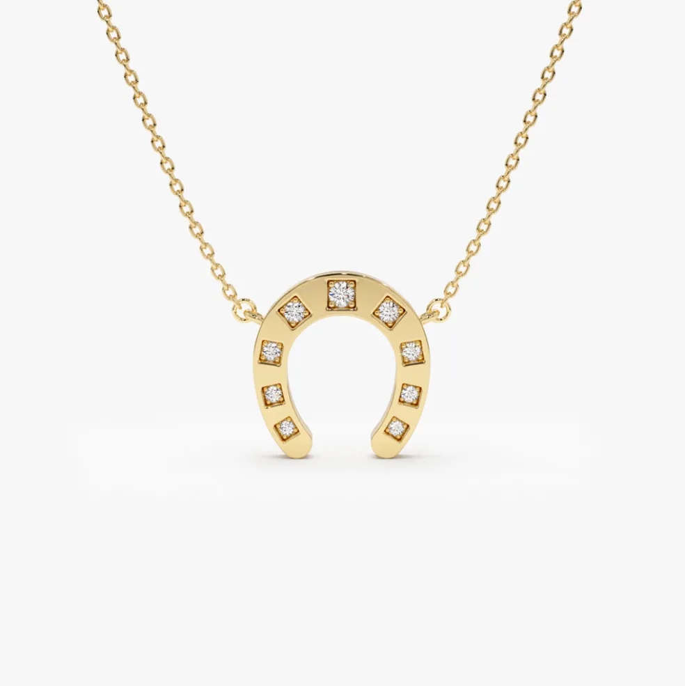 14k Good Luck Diamond Horseshoe Necklace