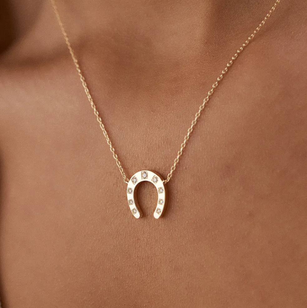 14k Good Luck Diamond Horseshoe Necklace