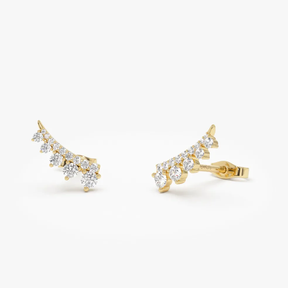 14k Graduating Diamond Ear Climber Studs