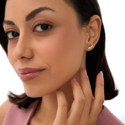 14k Graduating Diamond Ear Climber Studs