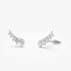 14k Graduating Diamond Ear Climber Studs