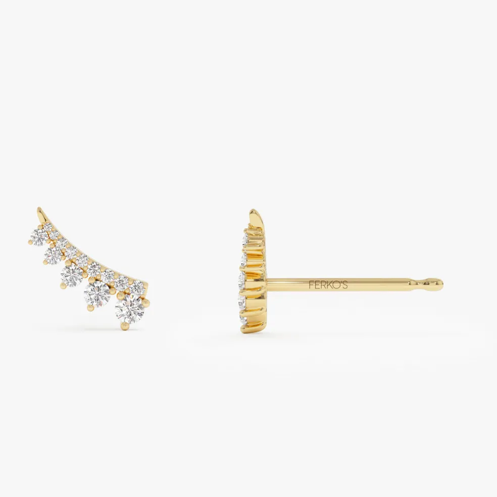 14k Graduating Diamond Ear Climber Studs