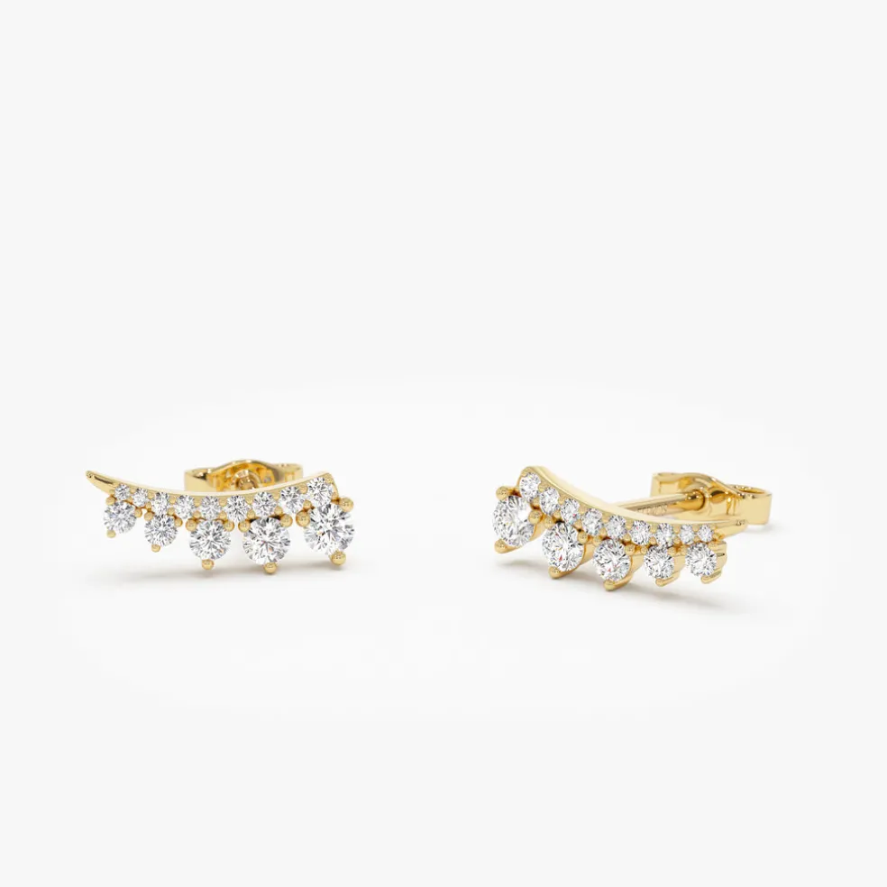 14k Graduating Diamond Ear Climber Studs