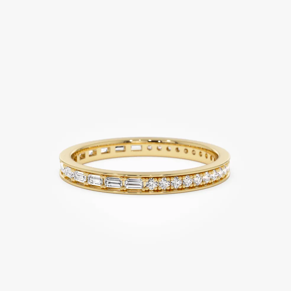 14k Half Baguette Half Round Diamond Eternity Band