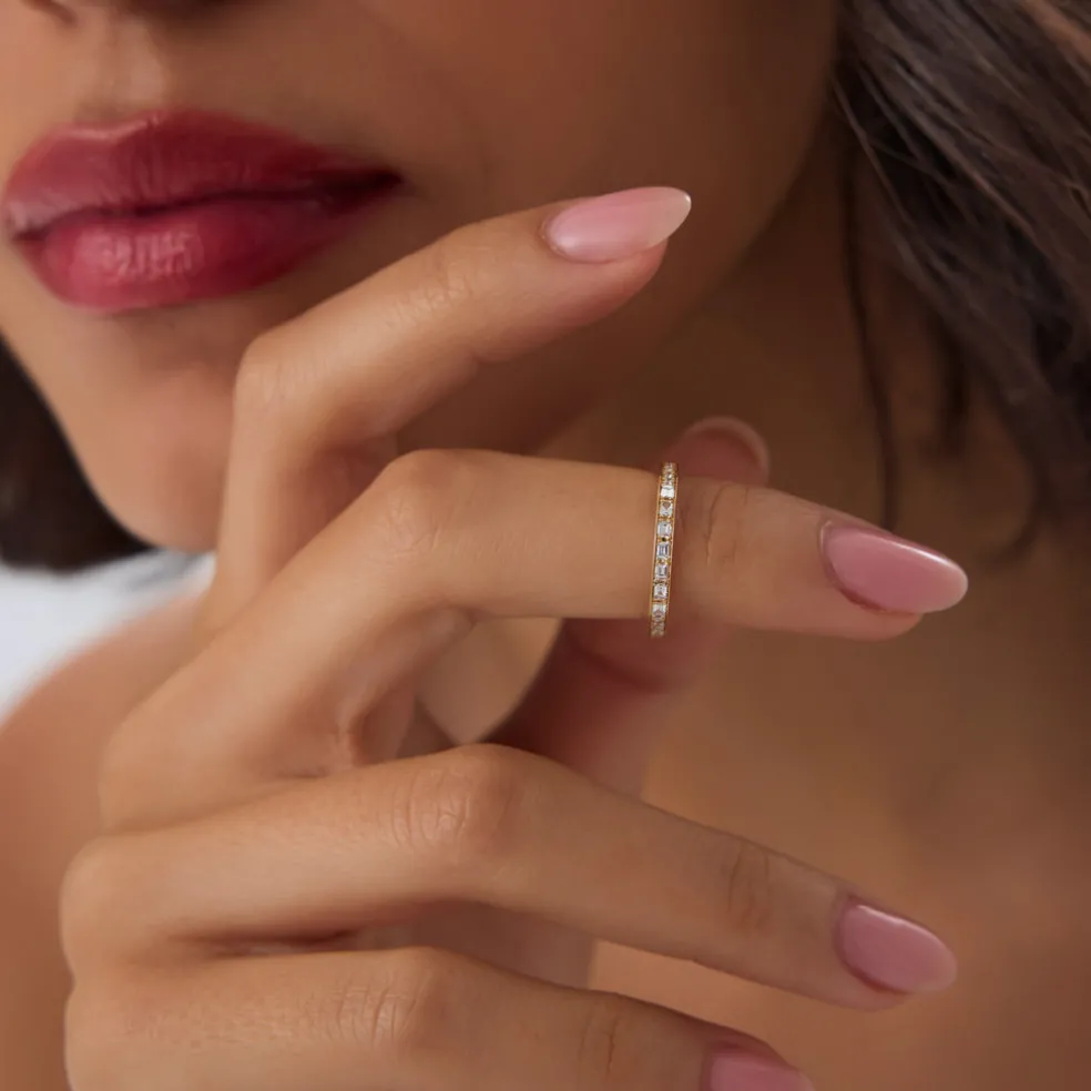 14k Half Baguette Half Round Diamond Eternity Band