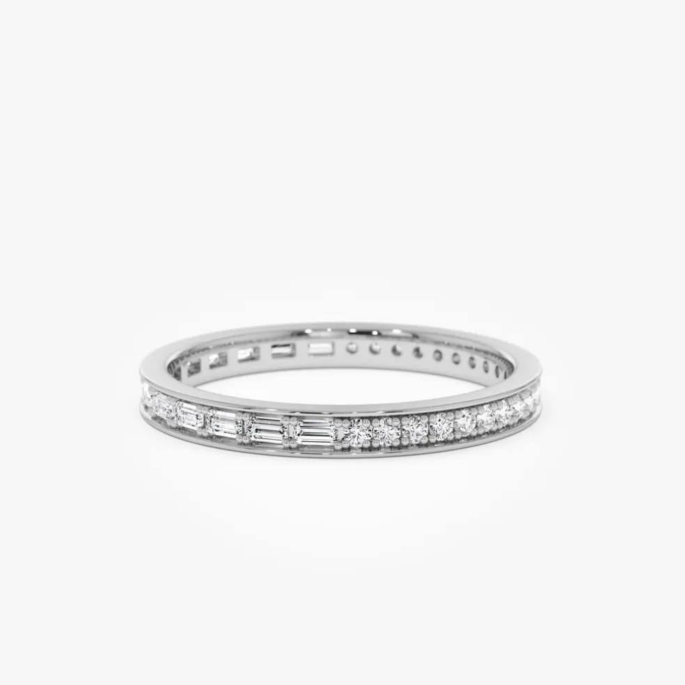 14k Half Baguette Half Round Diamond Eternity Band