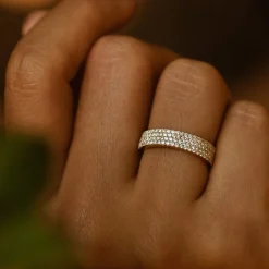 14k Half Eternity 4 Row Micro Pave Wedding Band