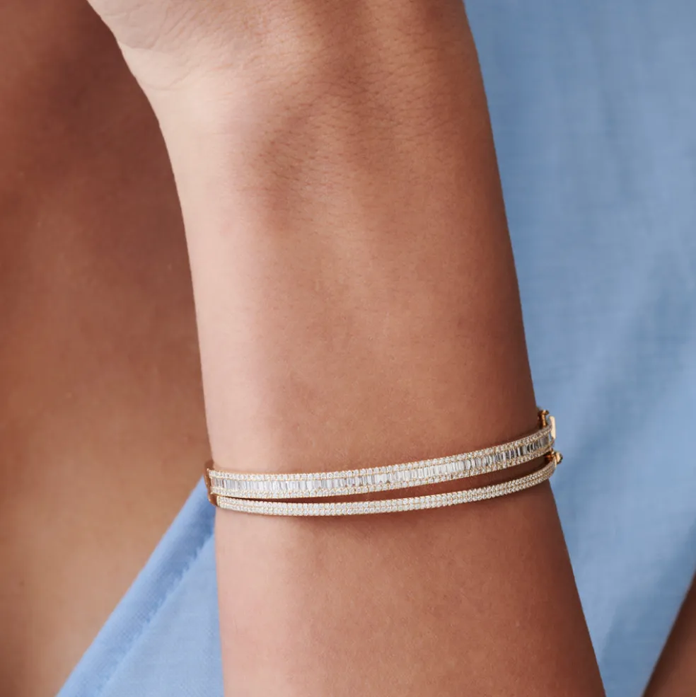 14k Half Eternity Baguette and Round Diamond Bangle