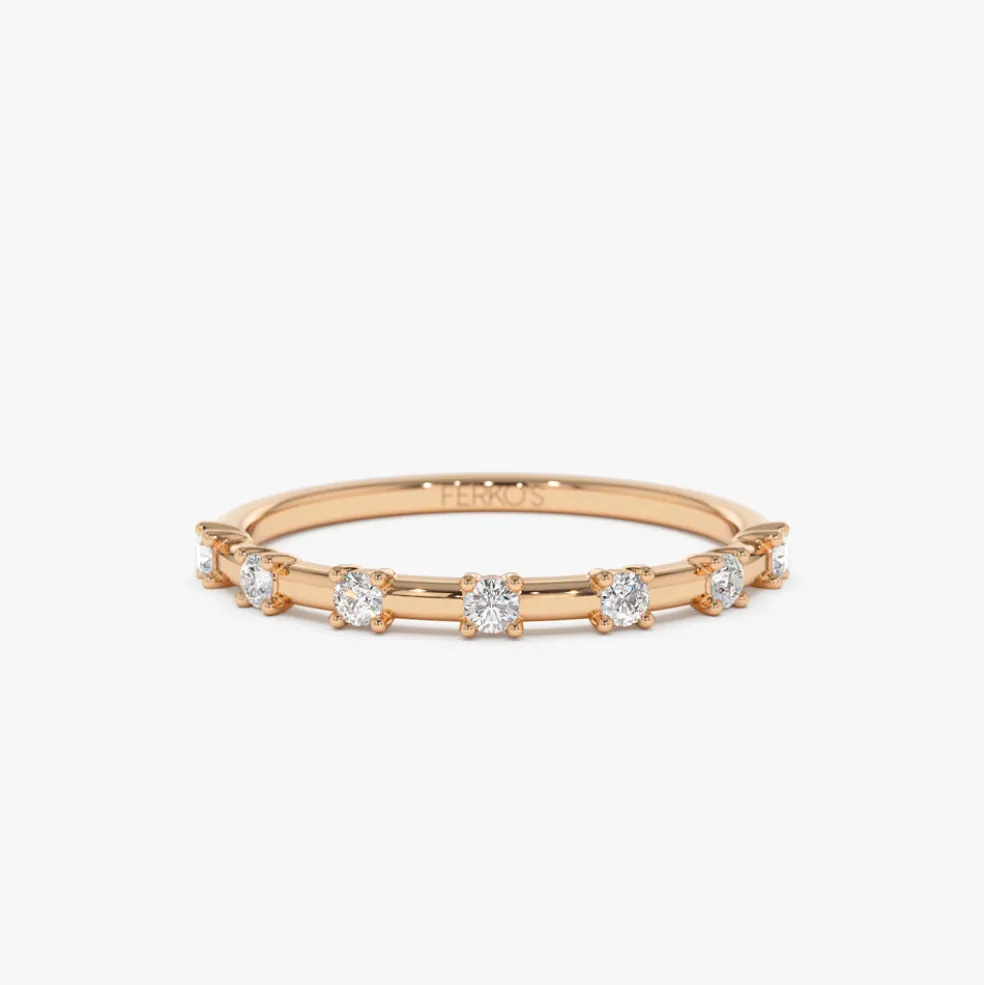 14K Half Eternity Minimalist Diamond Wedding Ring