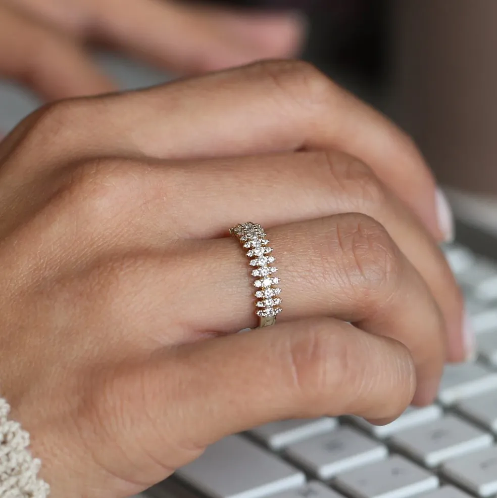 14k Half Eternity Round Diamond Spike Ring