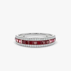 14k Half Eternity Square Ruby Anniversary Ring