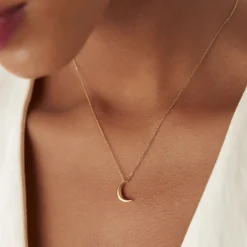 14K Half Moon Crescent Charm Necklace