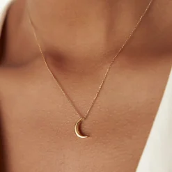 14K Half Moon Crescent Charm Necklace