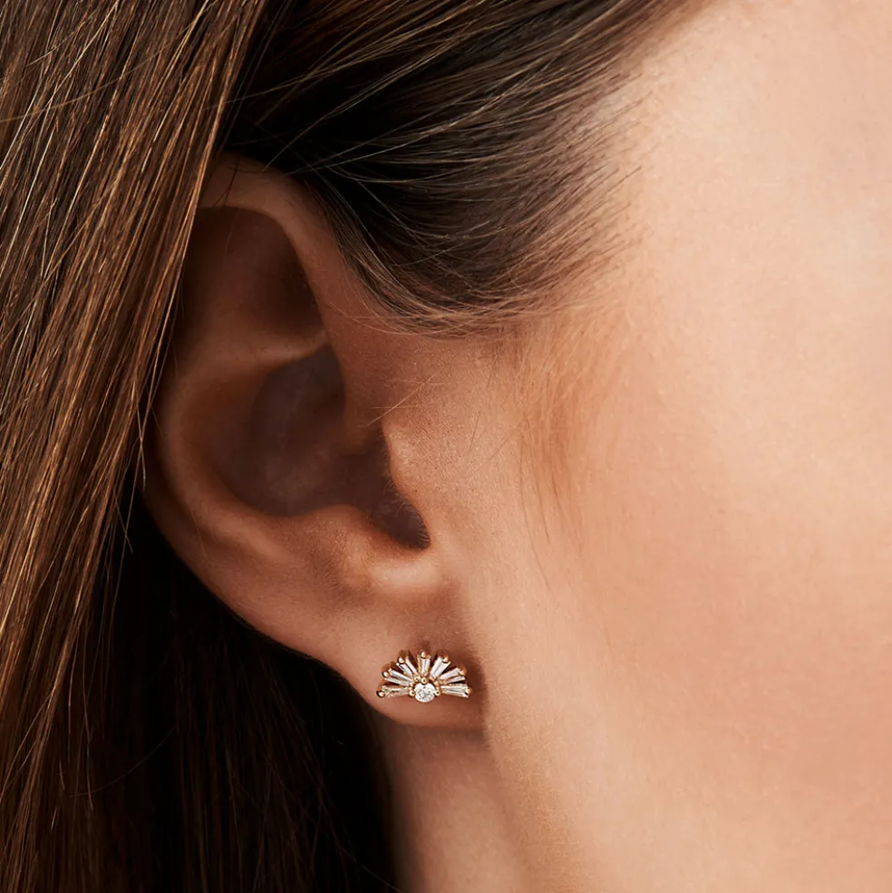 14k Half Round Tapered Baguette Diamond Studs