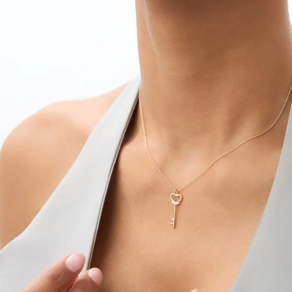 14K Heart Key Necklace