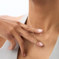 14K Heart Key Necklace