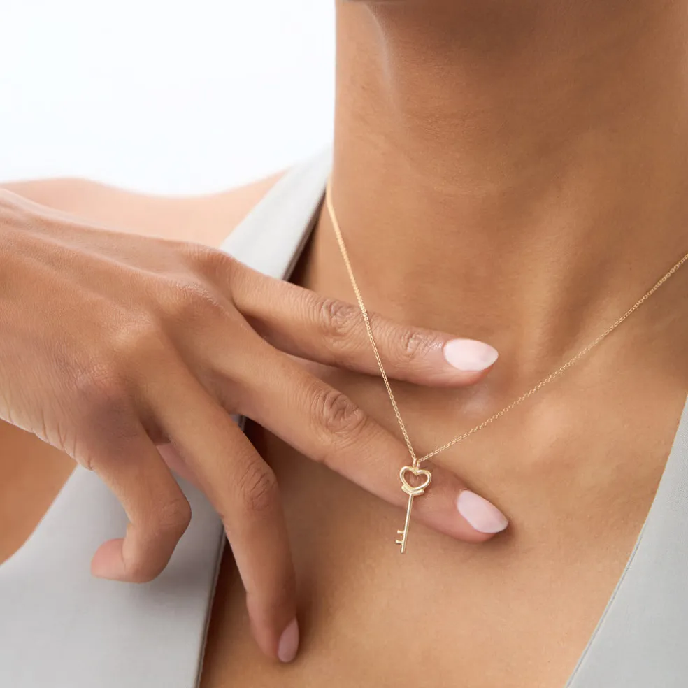 14K Heart Key Necklace