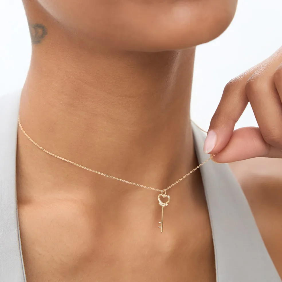 14K Heart Key Necklace