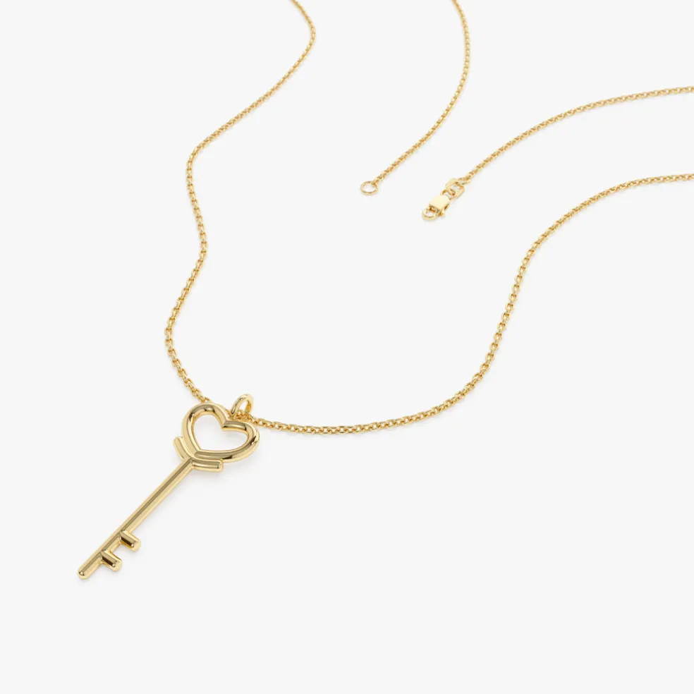 14K Heart Key Necklace