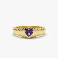14k Heart Shape Amethyst Beveled Ring
