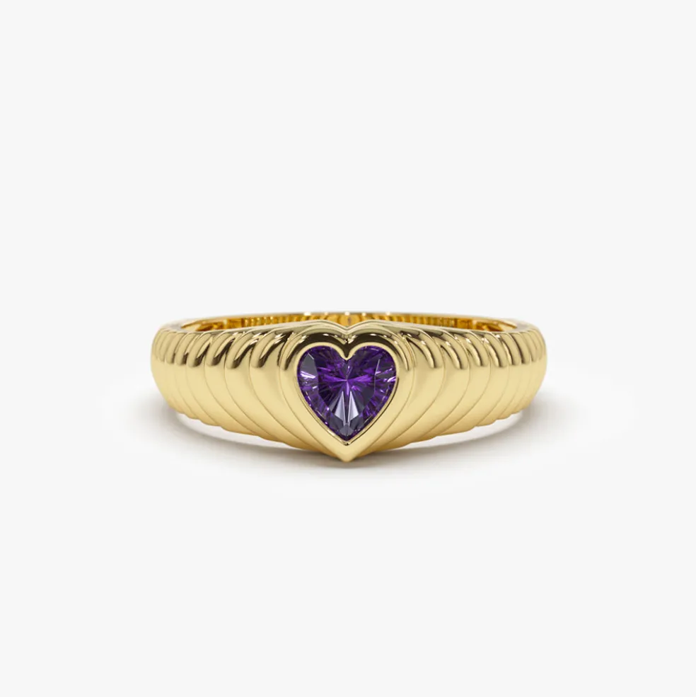 14k Heart Shape Amethyst Beveled Ring