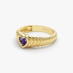 14k Heart Shape Amethyst Beveled Ring