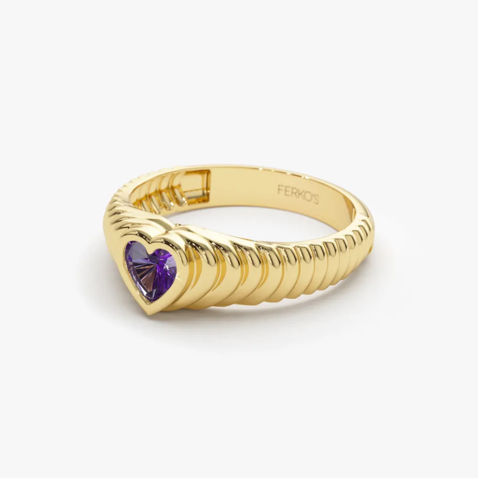 14k Heart Shape Amethyst Beveled Ring