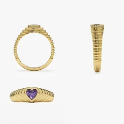 14k Heart Shape Amethyst Beveled Ring