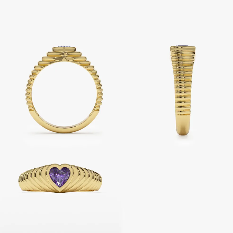 14k Heart Shape Amethyst Beveled Ring