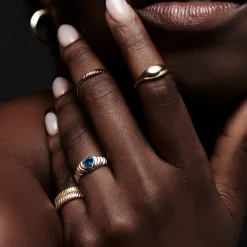 14k Heart Shape Blue Topaz Beveled Ring