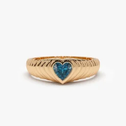 14k Heart Shape Blue Topaz Beveled Ring