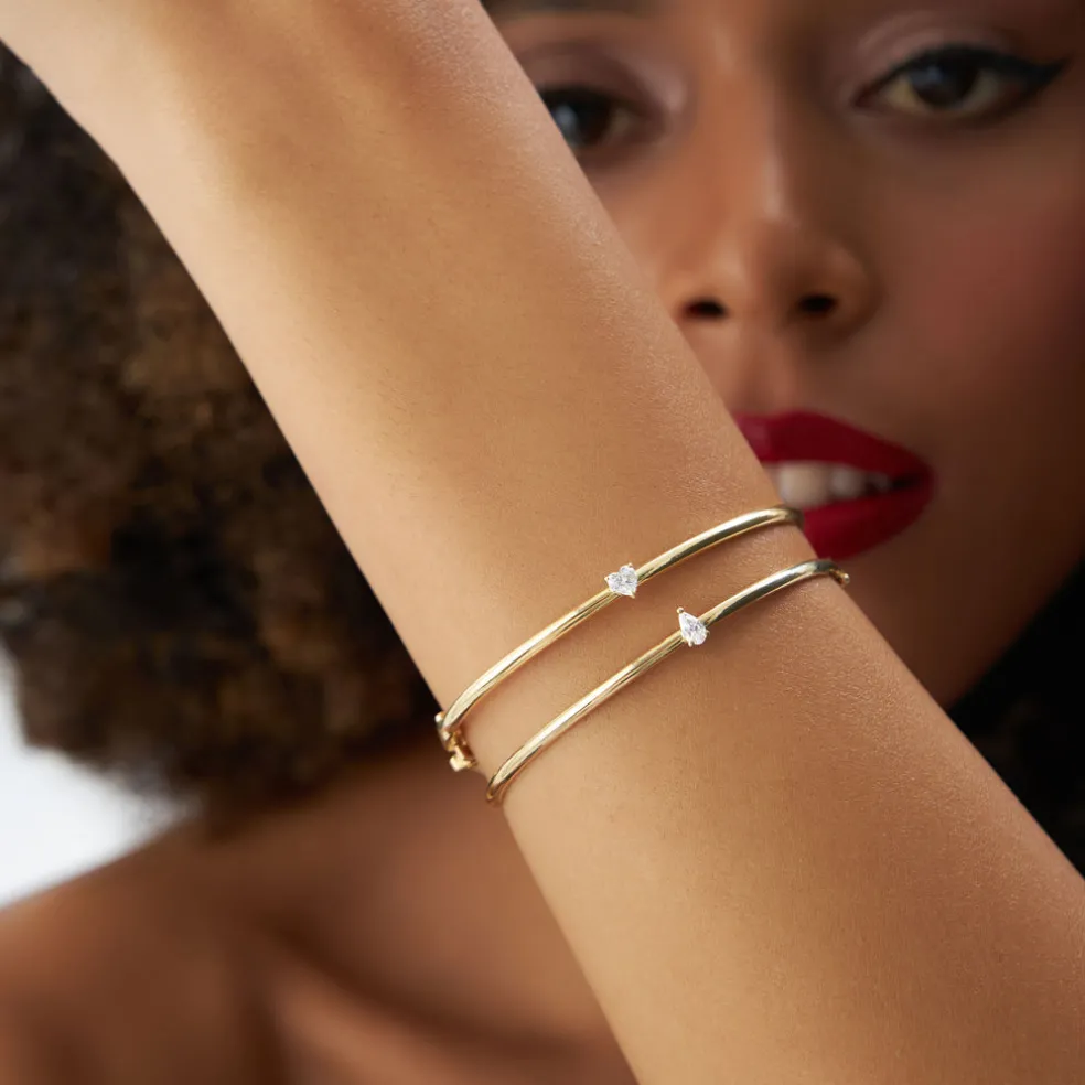 14K Heart Shape Diamond Solitaire Bangle