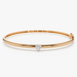 14K Heart Shape Diamond Solitaire Bangle
