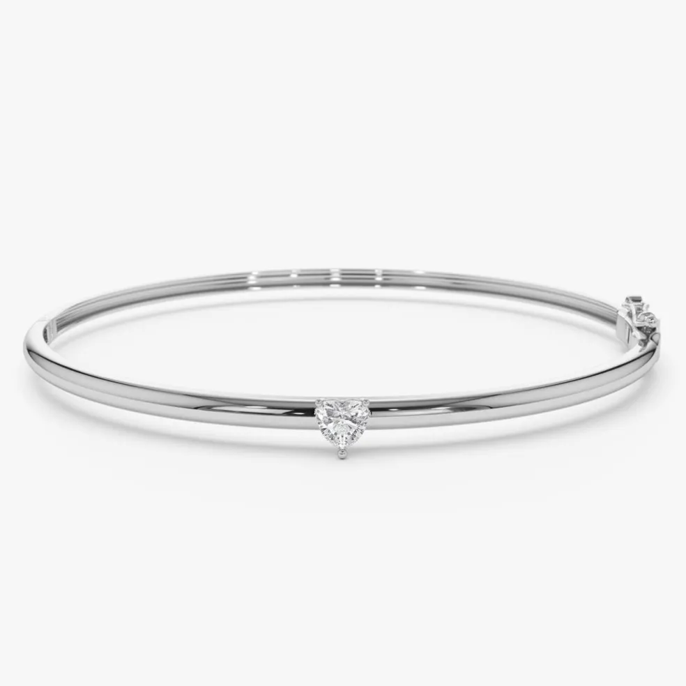 14K Heart Shape Diamond Solitaire Bangle