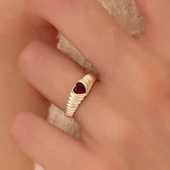 14k Heart Shape Garnet Beveled Ring