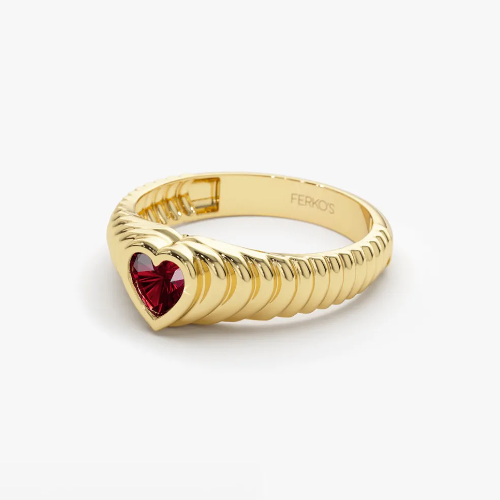 14k Heart Shape Garnet Beveled Ring
