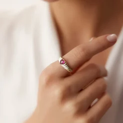 14k Heart Shape Ruby Beveled Ring
