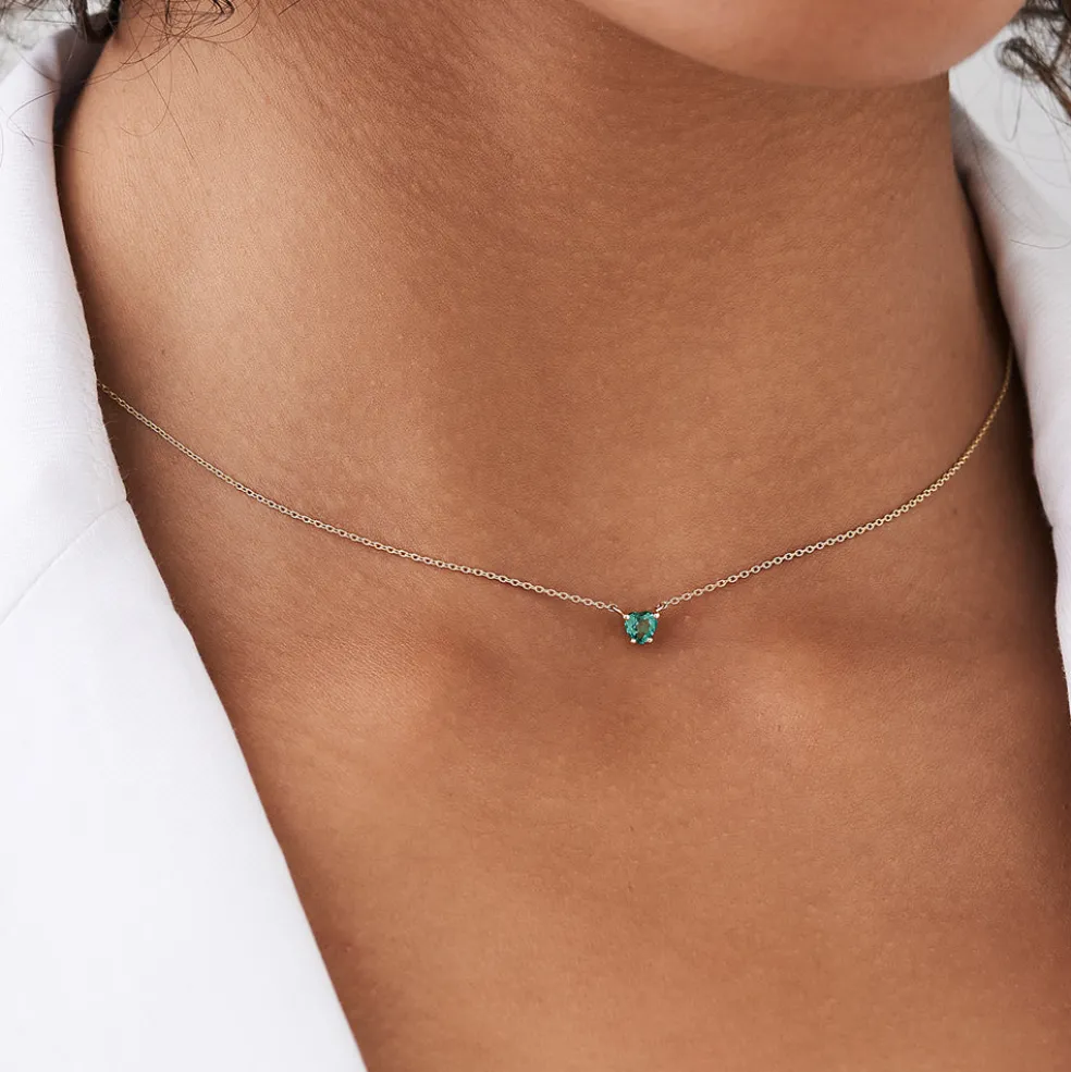 14k Heart-Shape Emerald Necklace