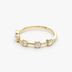14k Hexagon Milgrain Setting Five Stone Diamond Ring