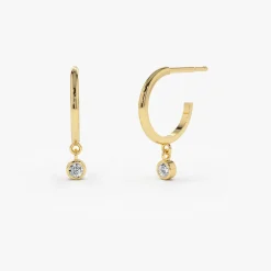 14K Hoop with Dangling Diamond