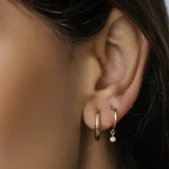 14K Hoop with Dangling Diamond