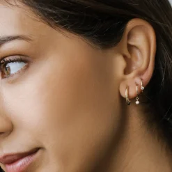 14K Hoop with Dangling Diamond