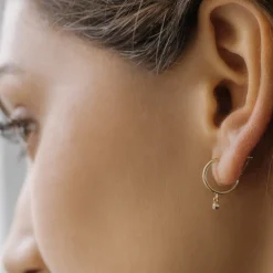 14K Hoop with Dangling Diamond