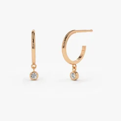 14K Hoop with Dangling Diamond
