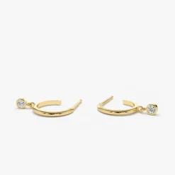 14K Hoop with Dangling Diamond