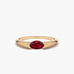 14K Horizontal Marquise Shape Natural Ruby Ring