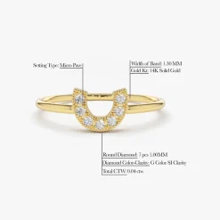 14K Horseshoe Ring with Round Cut White Diamonds