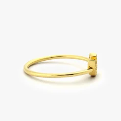 14K Horseshoe Ring with Round Cut White Diamonds