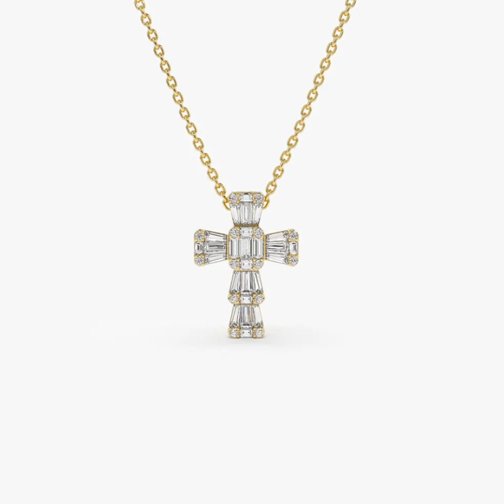 14k Illusion Setting Baguette Diamond Cross