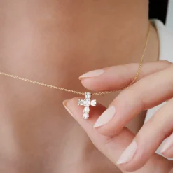 14k Illusion Setting Baguette Diamond Cross